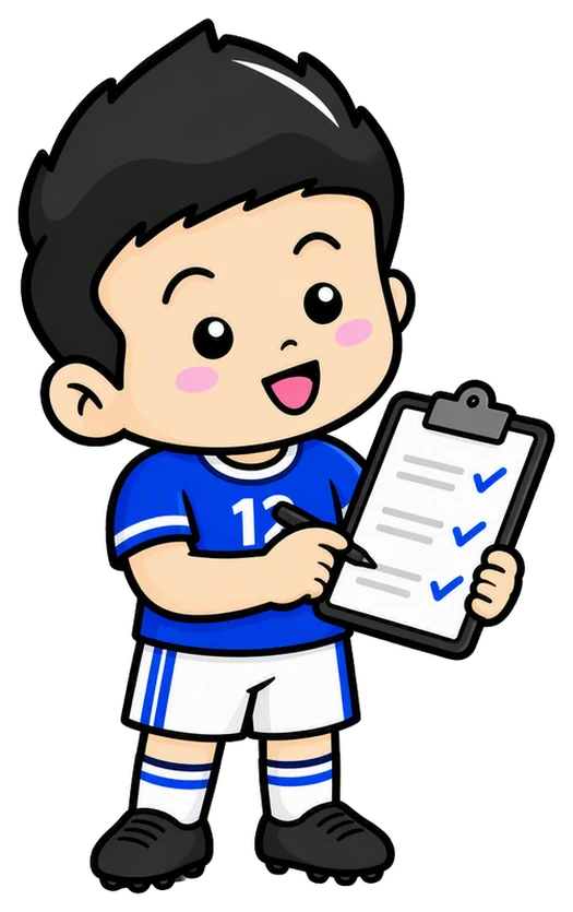 The MyBola mascot ticking off a register on a clipboard