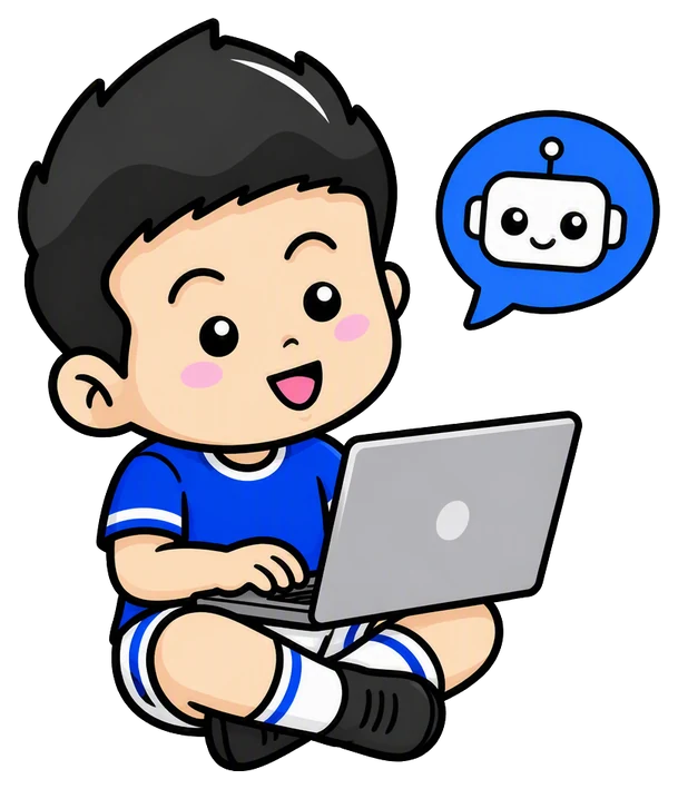 The MyBola mascot at a laptop